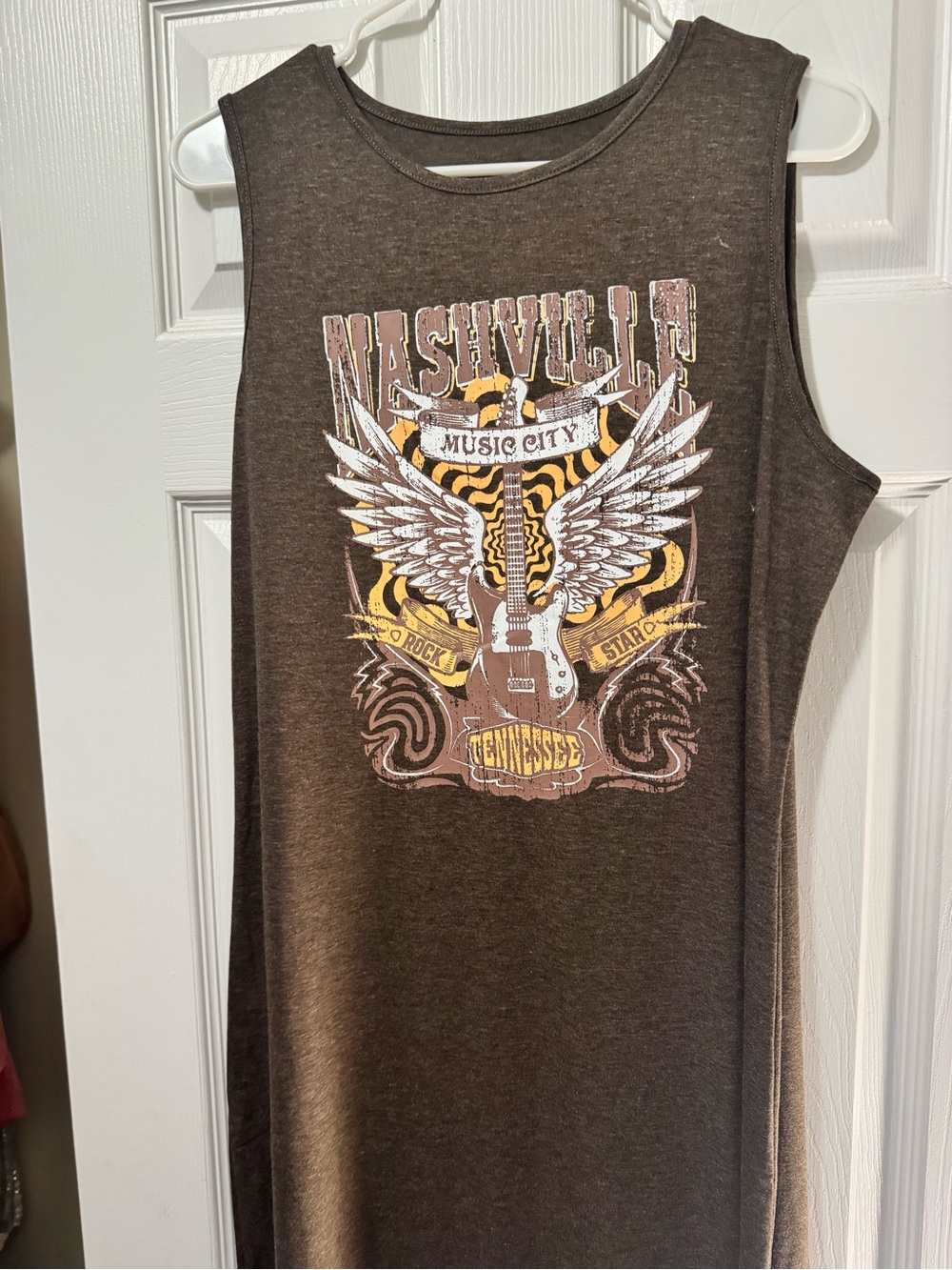 Nashville Music City Graphic Tank Dress - Brown